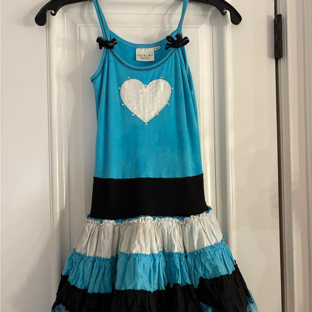 Ooh! La, La! Couture Blue Black White Tiered Heart Sundress